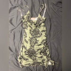 Green floral cocktail mini dress